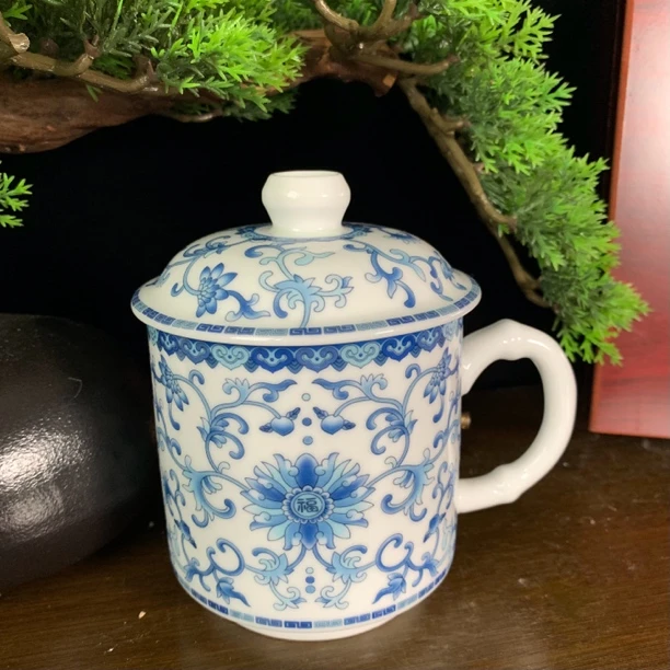 景德镇竹节茶杯陶瓷过滤杯茶水分离家用泡茶杯子办公室带盖同心杯