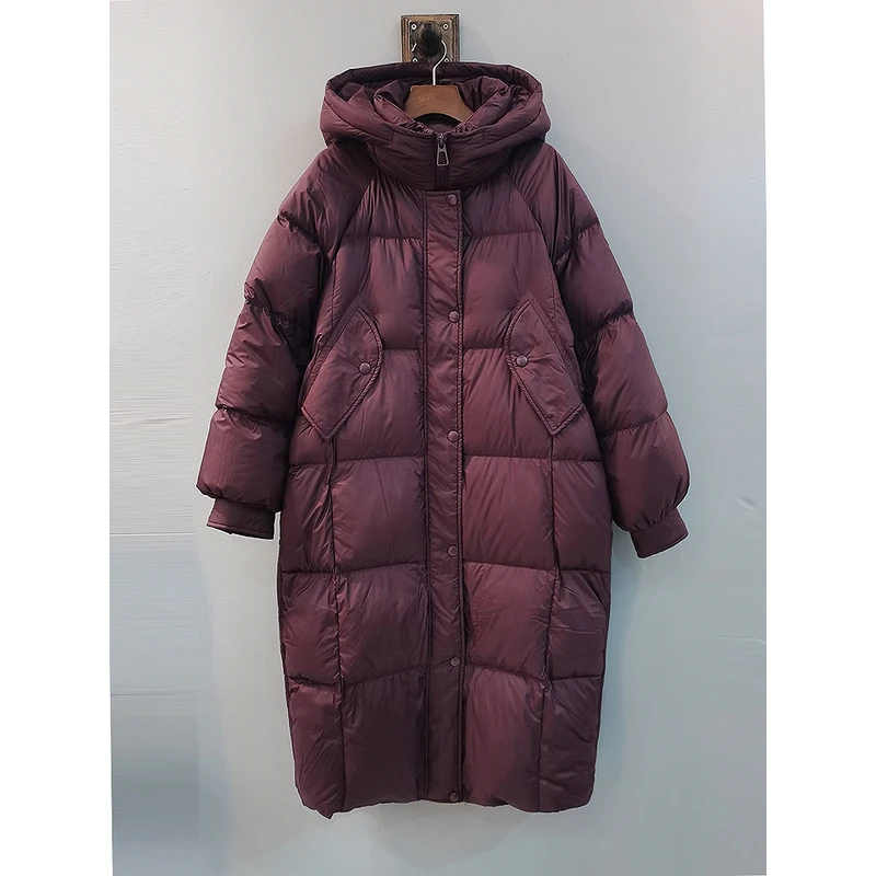 YRLLP001麦寻羽绒服女长款减龄森系列女装宽松加厚鸭绒连帽外套