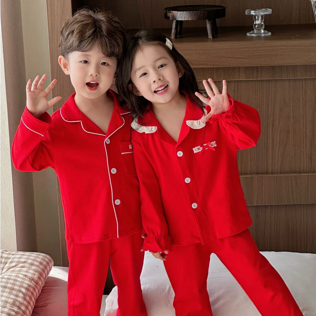 新年红|亲子装百百棉开衫红色睡衣24510