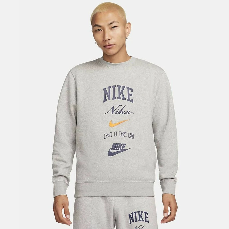 Nike耐克卫衣男春季多logo宽松加绒保暖休闲圆领套头衫FN2611063