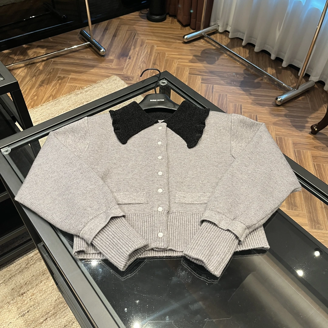 2024新款女装秋季翻领polo领针织开衫毛衣外套女-4127