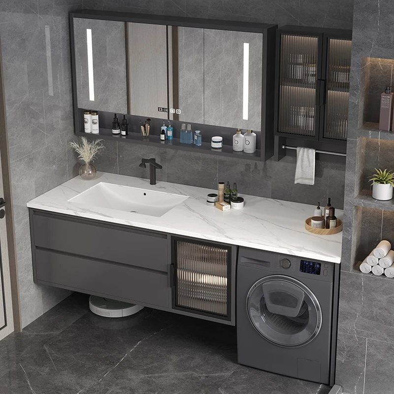 高品质阳台洗衣机一体柜组合简约岩板卫生间洗漱台洗手洗脸厚盆柜
