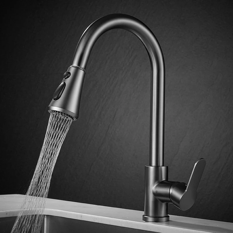 高品质厨房抽拉水龙头冷热全铜洗菜盆多功能防溅水伸缩头水槽龙头