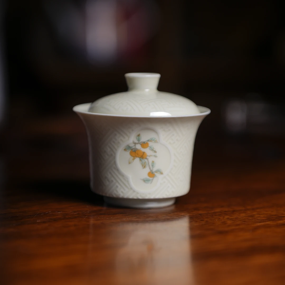 【西泠上新】复刻于丁辅之“万柿如意“ 万字锦地纹盖碗HX0014