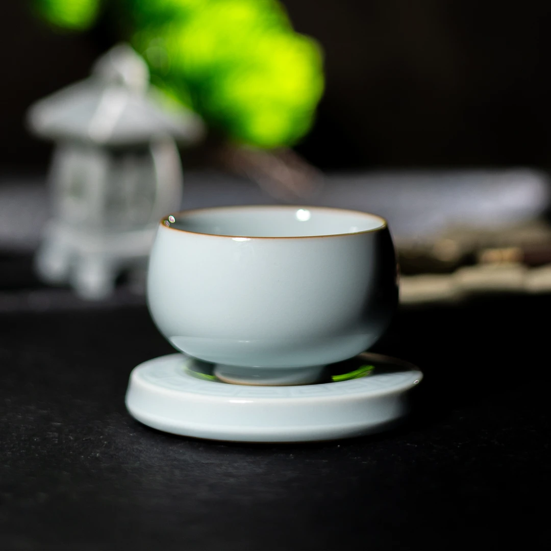 【西泠上新】玉壁双圈冰心文泉杯+白玉浮雕碟HX0539