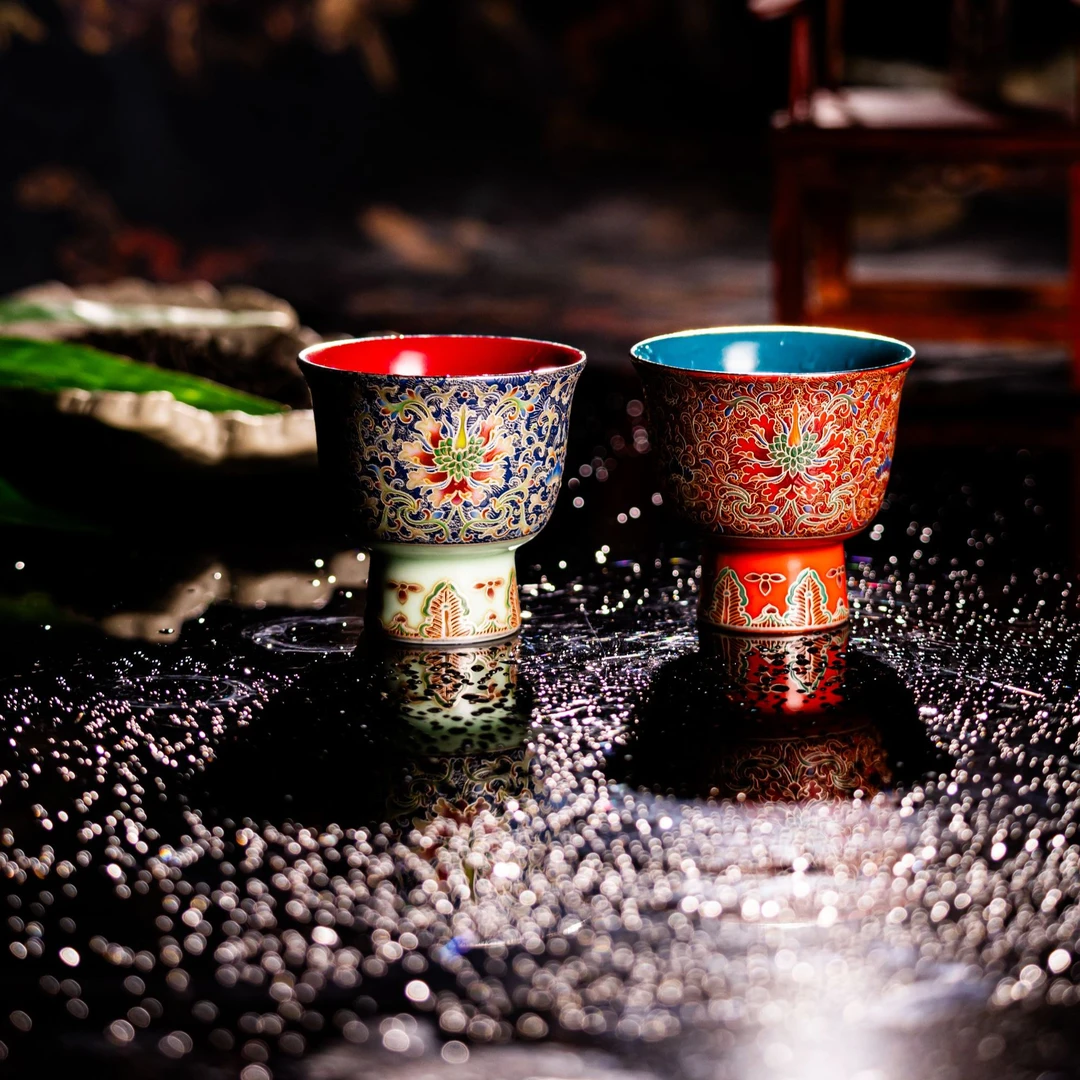 【西泠上新】景泰蓝掐丝珐琅小高足杯（红+蓝）对杯单HX00130134