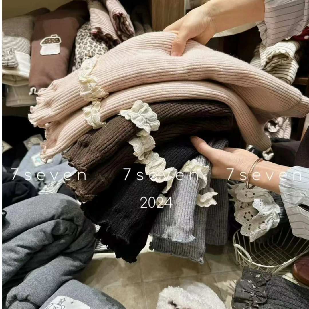 2024冬季新款女童加厚一件过冬花边毛线蚕丝棉打底裤2592