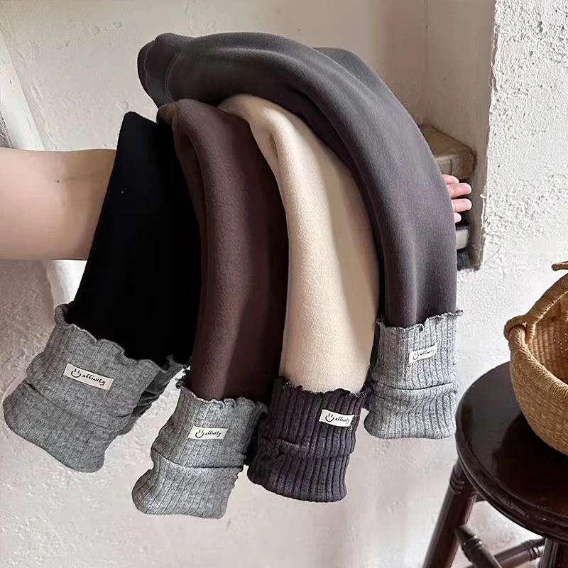 秋冬新款加厚加绒蚕丝打底裤拼接百搭儿童裤子外穿