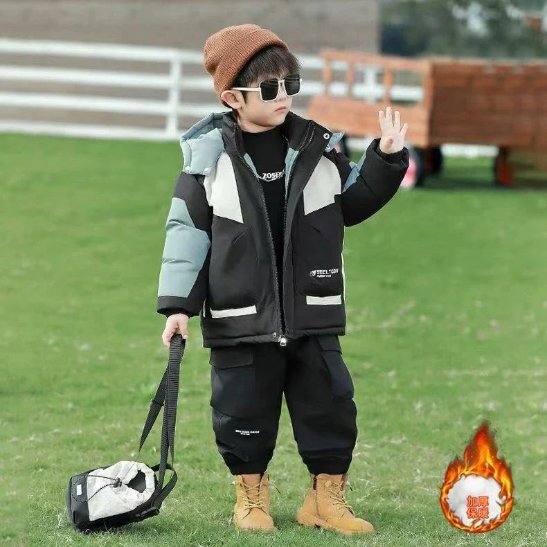 男童冬季加绒棉服2025新款帅气时髦小童宝宝保暖棉袄儿童冬装外套