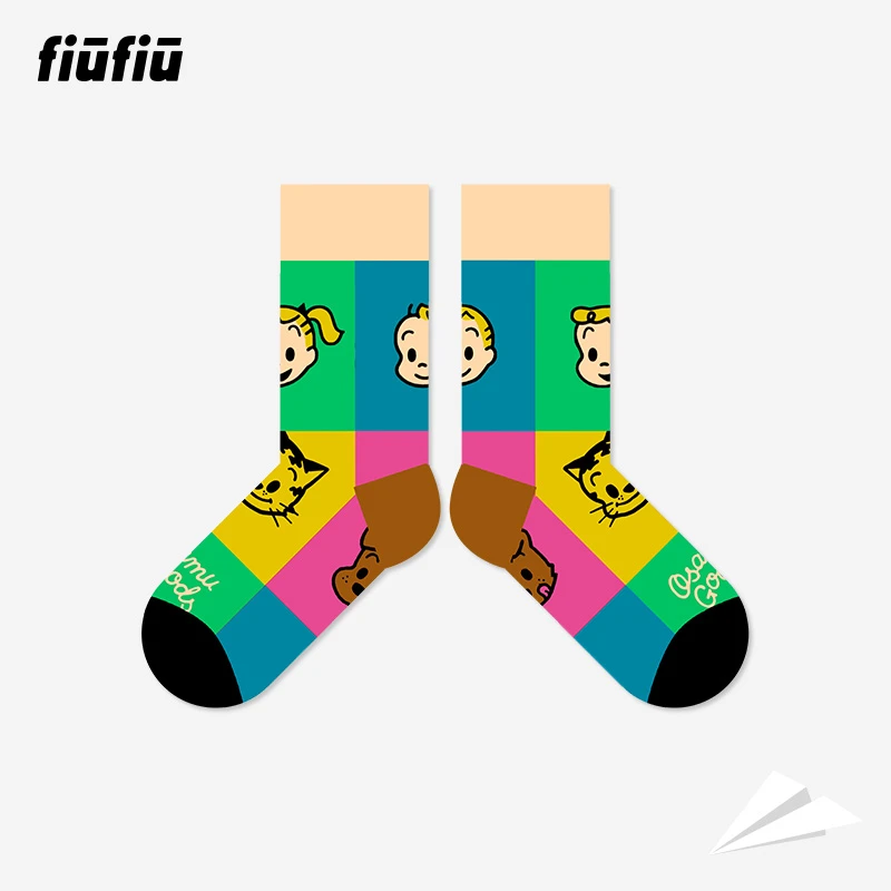 fiūfiū亲子袜原田治可爱男女童袜四季款插画风中筒袜