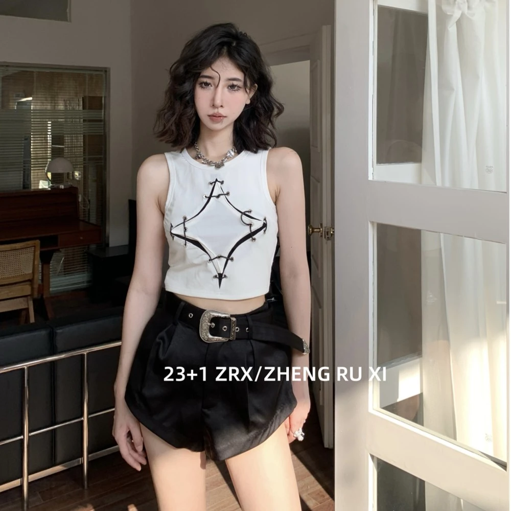 付新博女装工厂正洳西小众设计流星立体绑带辣妹背心上衣女12393