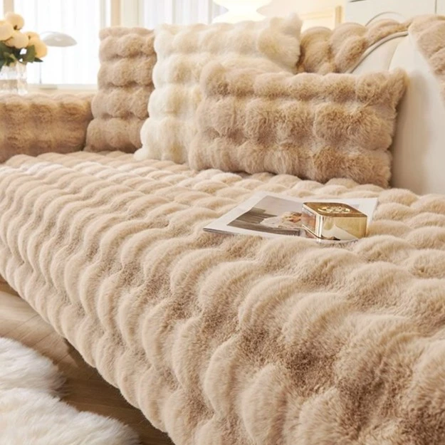 兔兔绒沙发垫冬加厚毛绒坐垫防滑皮沙发套罩新款盖布四季家用高端