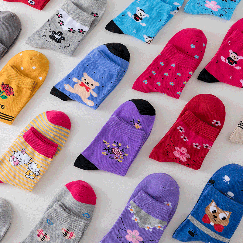 秋冬款袜子女韩版中筒卡通成人学生中老年人妈妈穿透气防臭百搭保