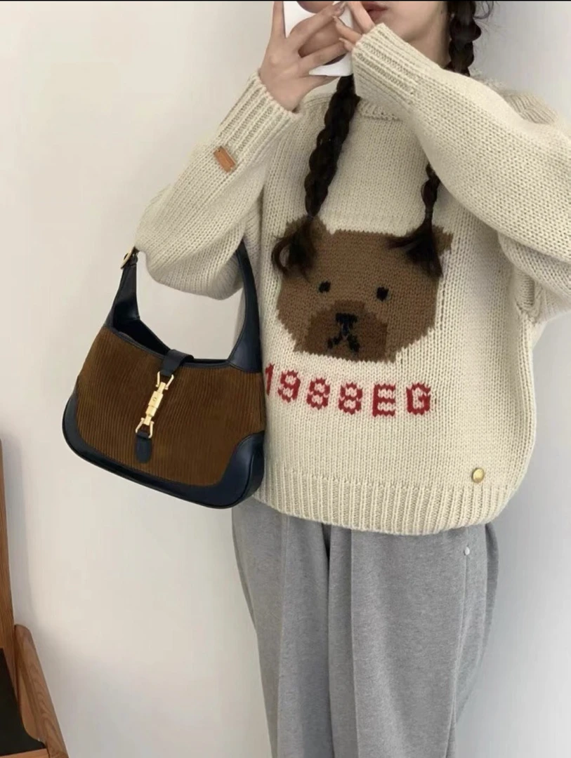 【小熊毛衣】2023秋冬新款韩版宽松显瘦休闲百搭圆领套头毛衣慵懒风