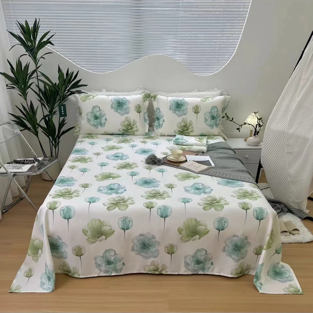 竹纤维床品蓝花绿花2.5*2.5