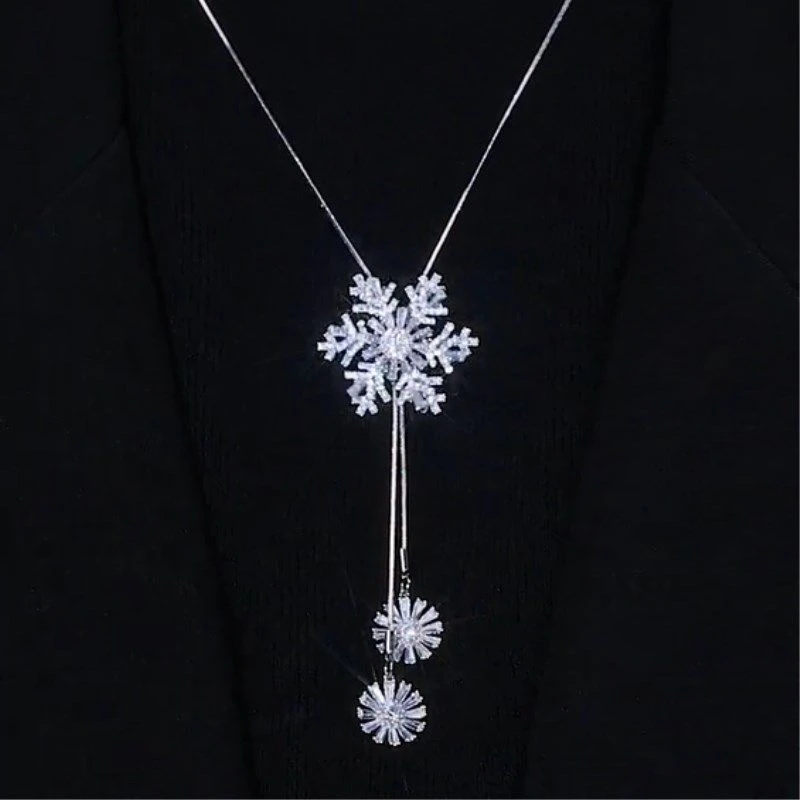钛钢项链 毛衣链女长款气质可旋转锆石雪花项链秋冬轻奢配饰女
