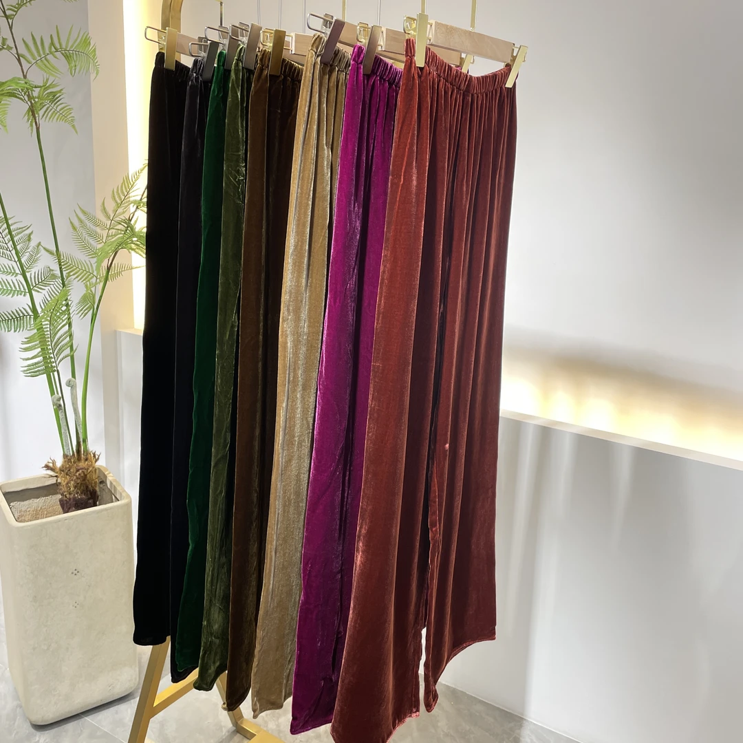 品牌新款桑蚕丝丝绒阔腿裤41377