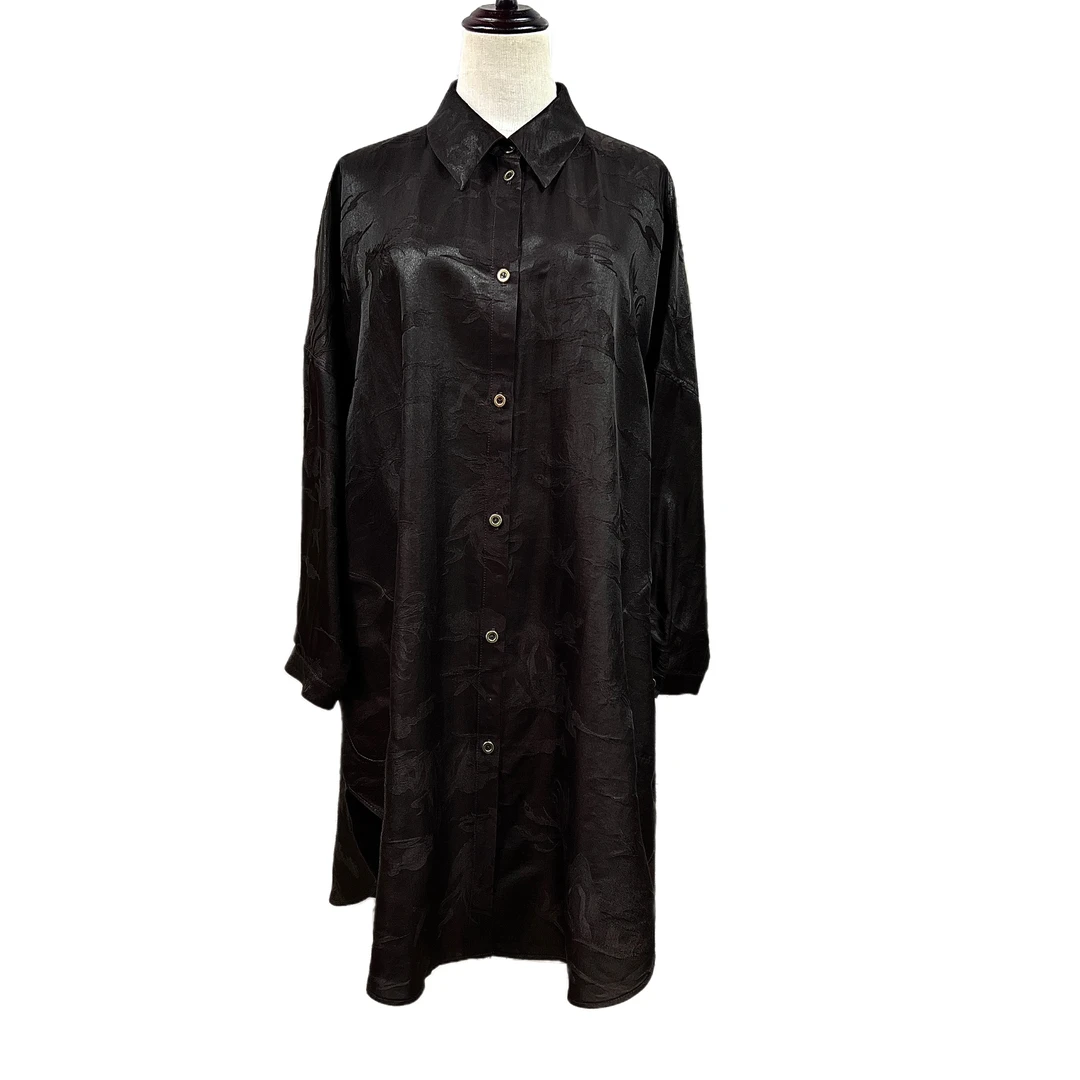 【禧禧家定制】紫檀红凤凰香云纱长衬衫J24431