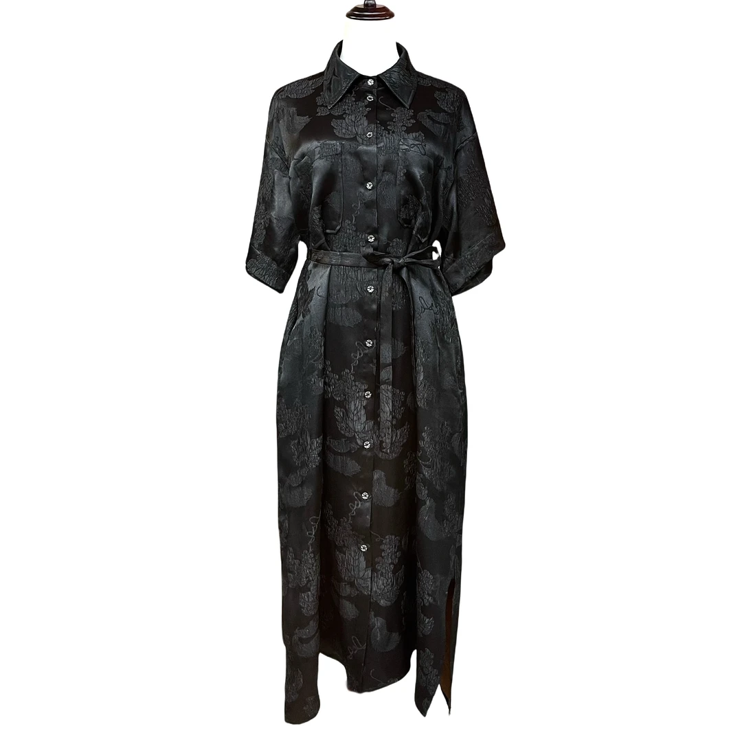 【禧禧家定制】小松鼠冠乐绉香云纱连衣裙J24262