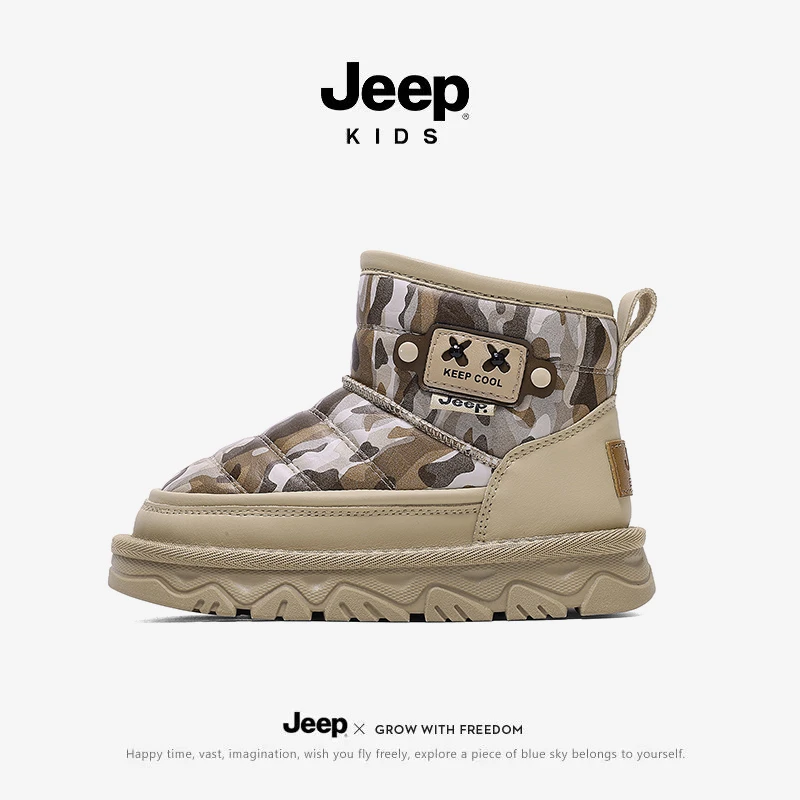 jeep儿童雪地靴冬季加绒冬保暖加厚中大童东北防滑防水面包棉靴子