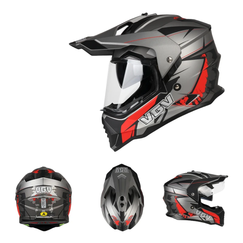 VGV3C认证越野拉力盔碳纤纹摩托车越野头盔男女机车复古四季双镜.