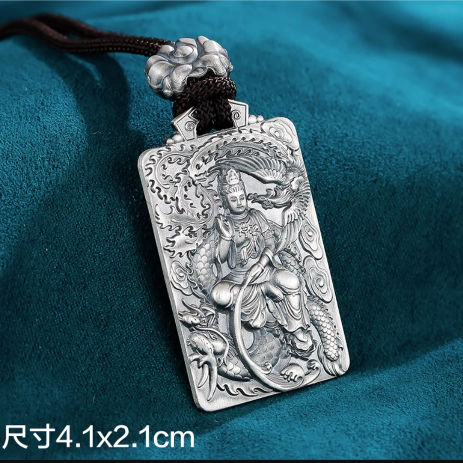 九乐 吊坠足银 观观牌39克背面可转动霸气做旧手工挂坠挂件项链