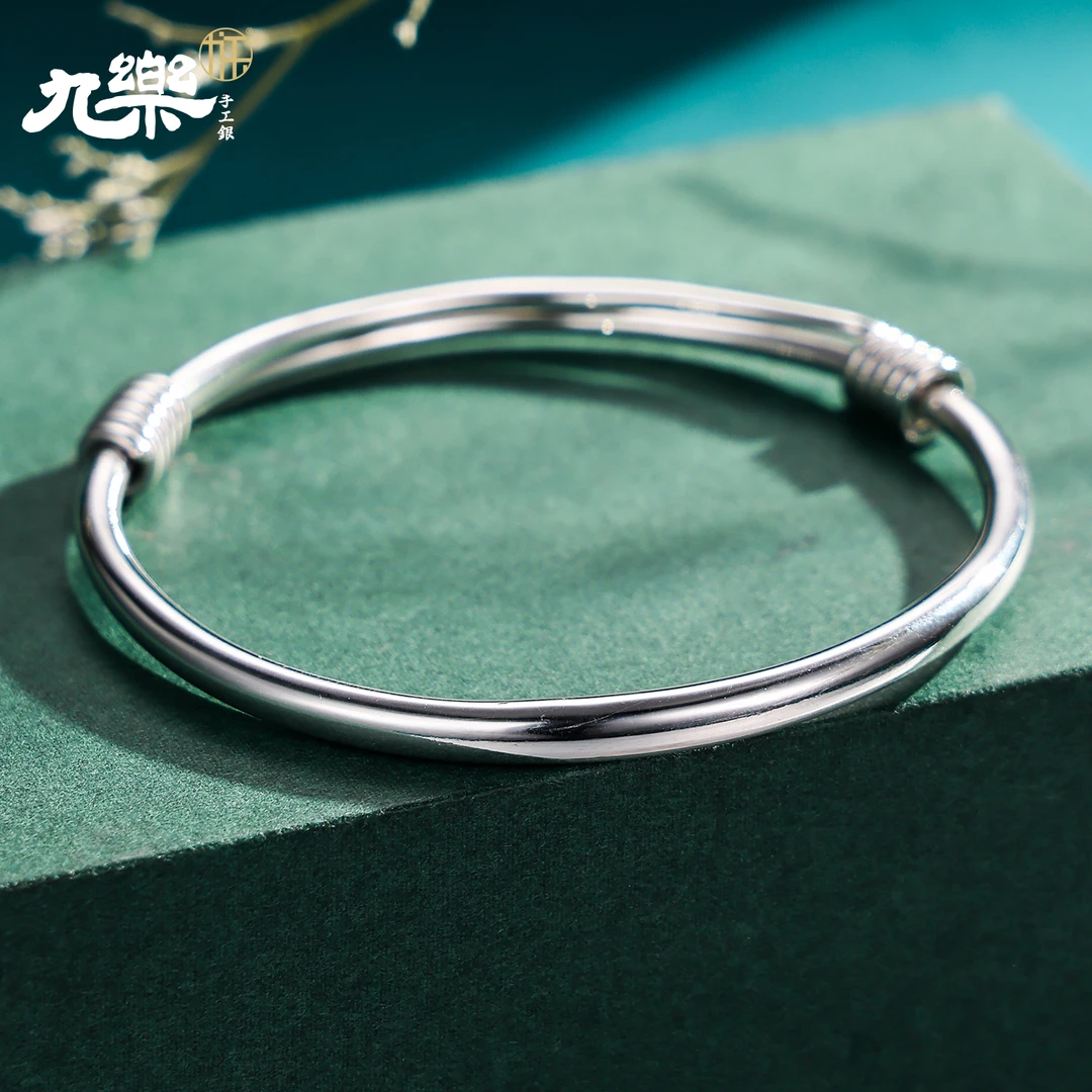 九乐 足银手镯 亮面素圈三生三世绕丝手镯复古经典