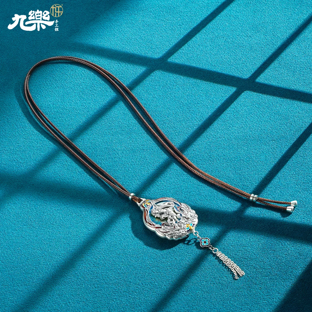 九乐 吊坠足银珐琅 复古珐琅敦煌流苏绳链18克