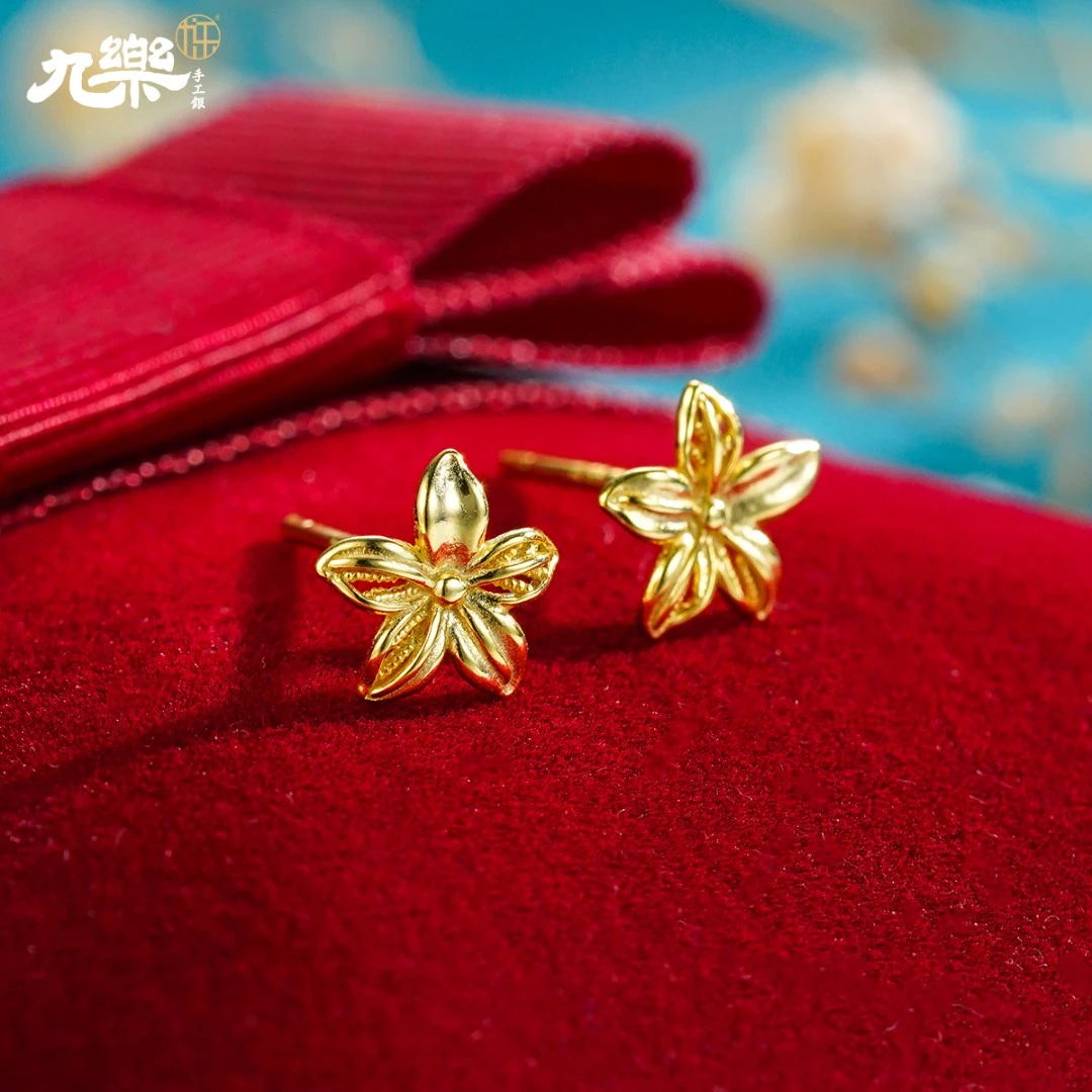 九乐 足银耳饰 桂花花朵耳钉经典清新小巧简约小清新气质百搭