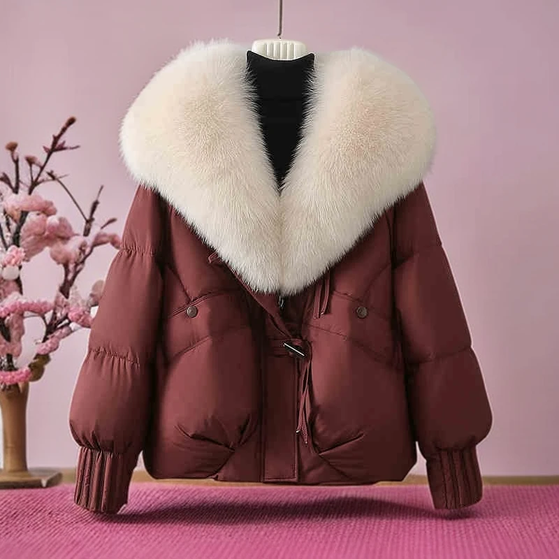 高级感超好看棉服女2025冬季新款保暖加厚可卸毛领宽松面包服外套