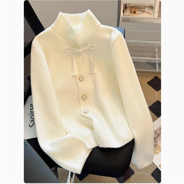 新年国风新中式红色毛衣女2025秋冬时尚新款显瘦流苏盘扣针织开衫