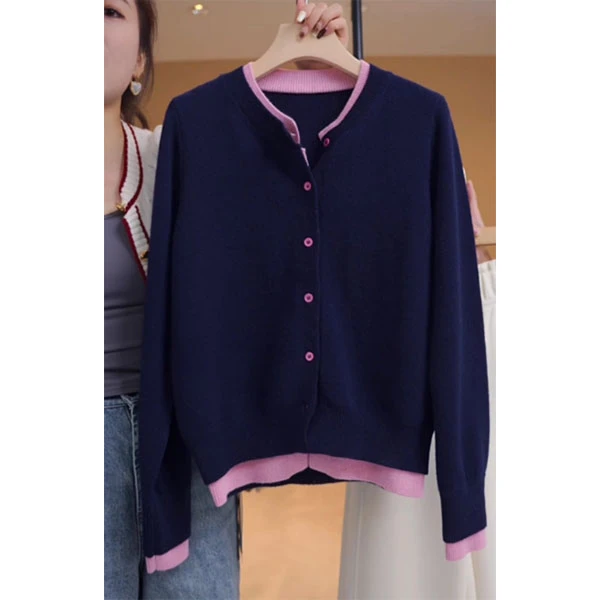 假两件针织衫女2025春季新款时尚高级感洋气百搭气质撞色圆领上衣