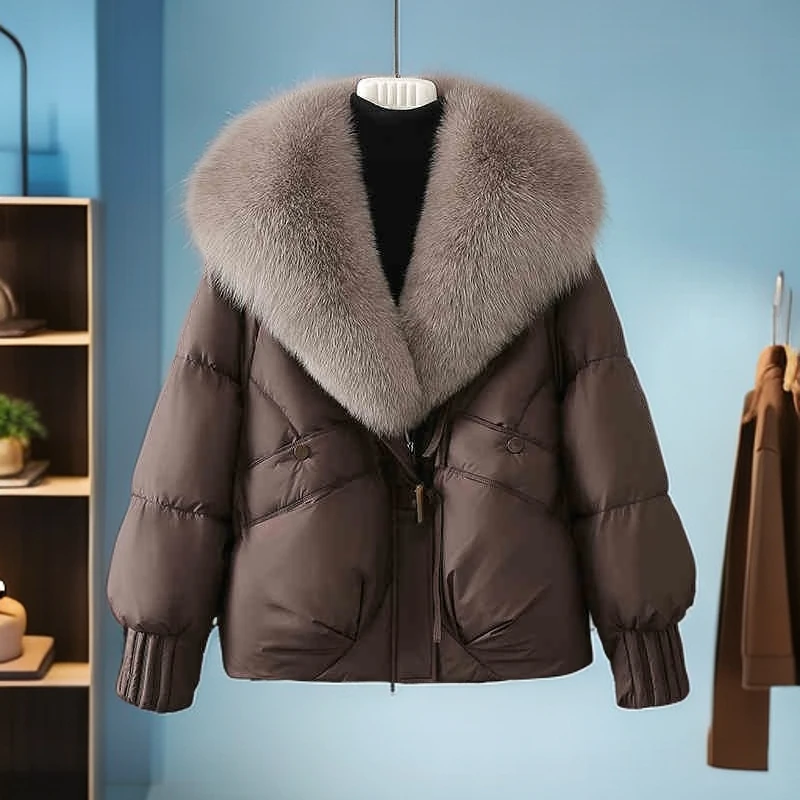 高级感超好看棉服女2025冬季新款保暖加厚可卸毛领宽松面包服外套