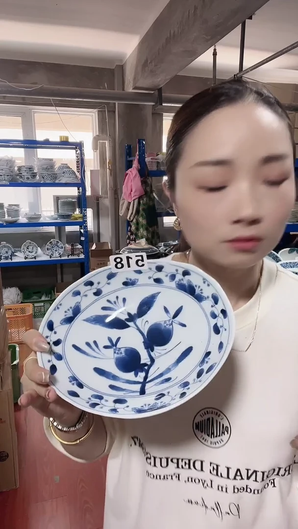 【闪购商品】瓷片全家家端瓷器染果实19cm椭圆盘518