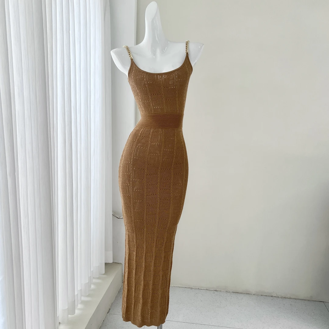 [容容专属]轻奢风多穿法重工毛织链条御姐纯欲风【连衣裙】