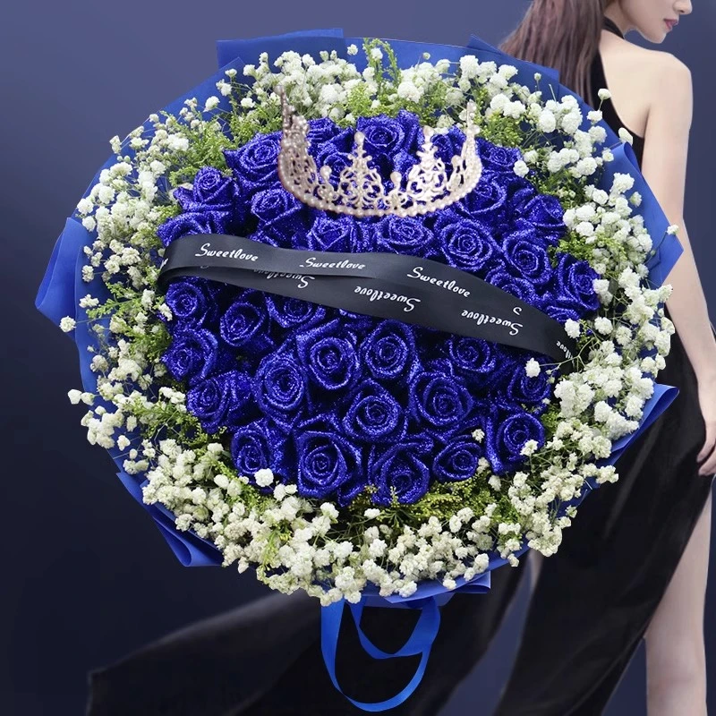 【永不凋零的爱】蓝色妖姬花束干花鲜花速递送女友全国同城花店配送