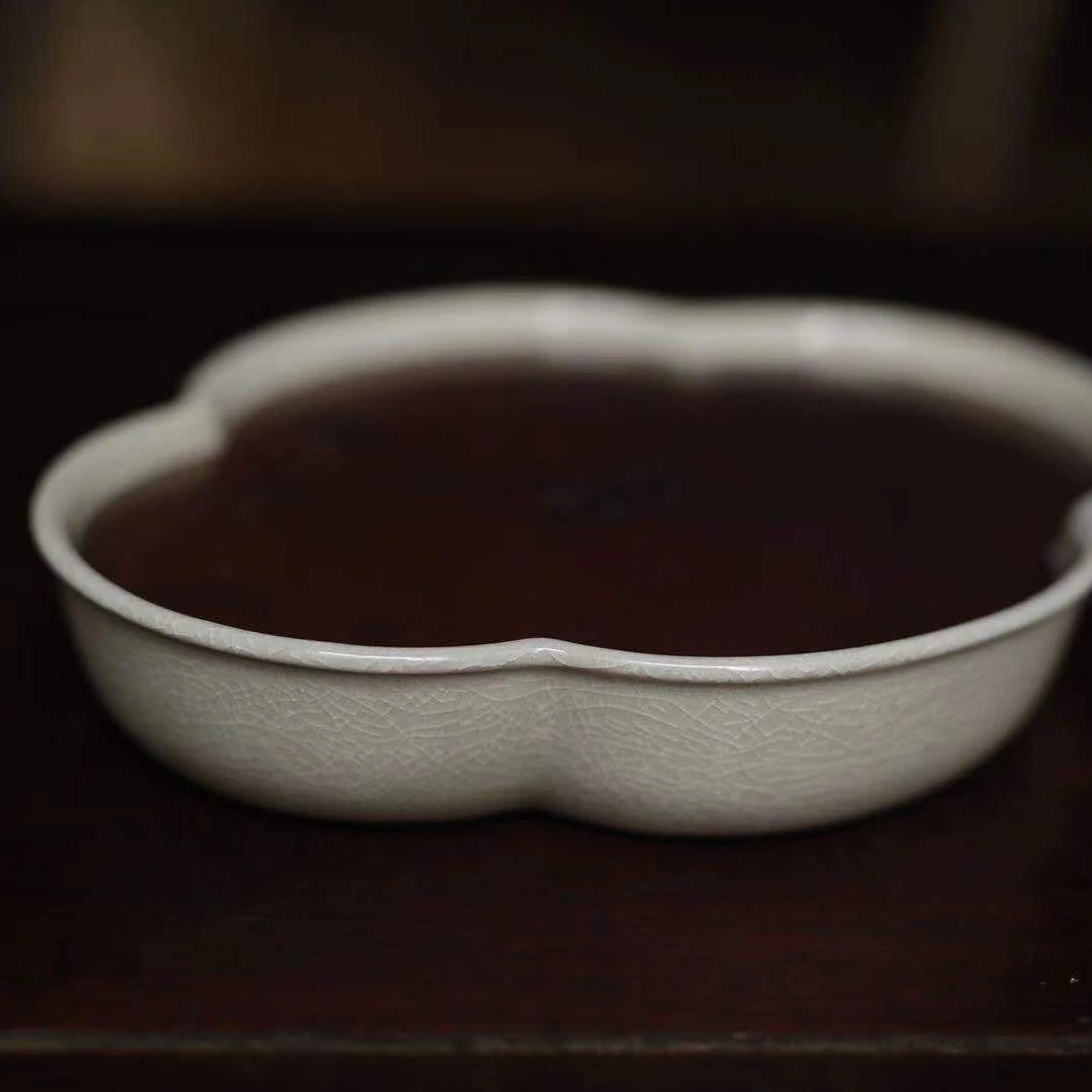 慢下景德镇海棠铜片草木灰开片壶承陶瓷纯手工