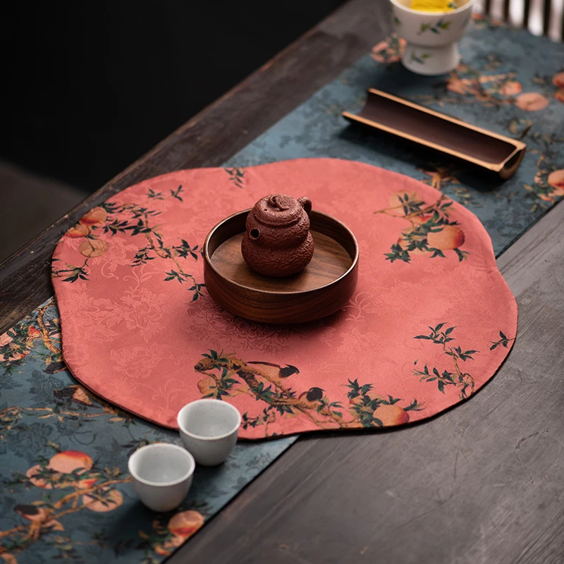 香云纱大号海棠干泡茶席隔热垫新中式禅意高端复古茶桌布双面布艺