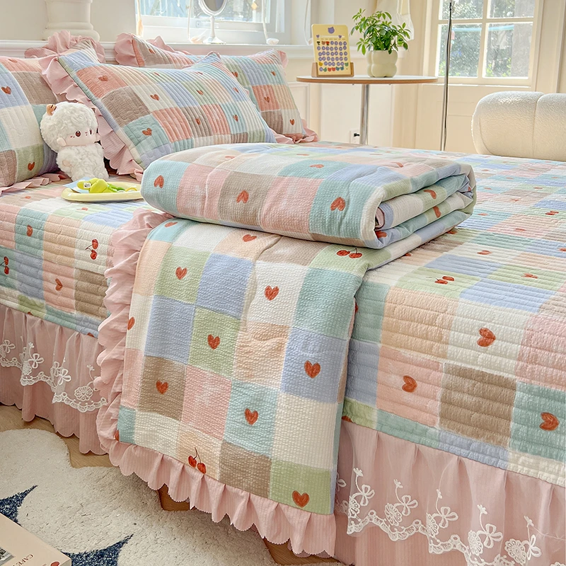 【夏被款四件套】网红四季爆款提花A类泡泡棉床盖四件套印花可爱