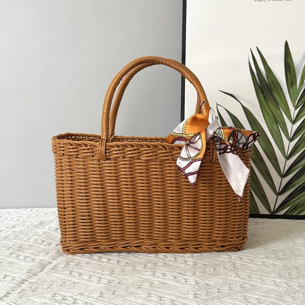 小号仿藤编织买菜篮篮购物篮采摘篮野餐篮鸡蛋篮篮子手提藤编