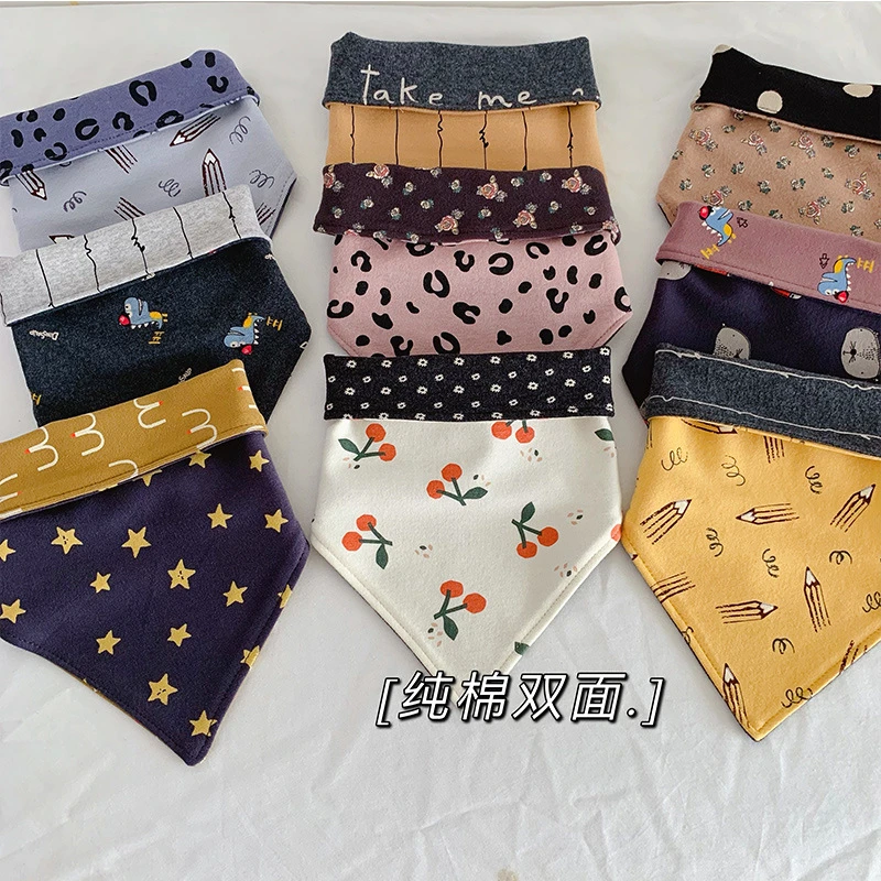 ins韩版新款棉质婴儿三角巾大尺寸儿童口水巾可调节按扣宝宝围兜