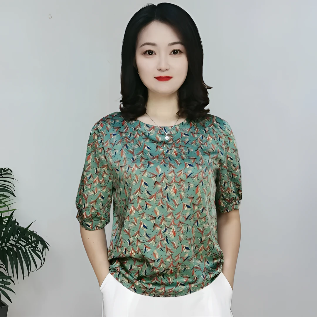 （001）夏季中老年洋气印花气质衬衫