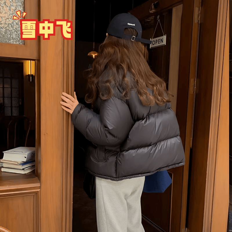 雪中飞黑色短款羽绒服女小个子2023春季新韩版加厚宽松白鸭绒面包
