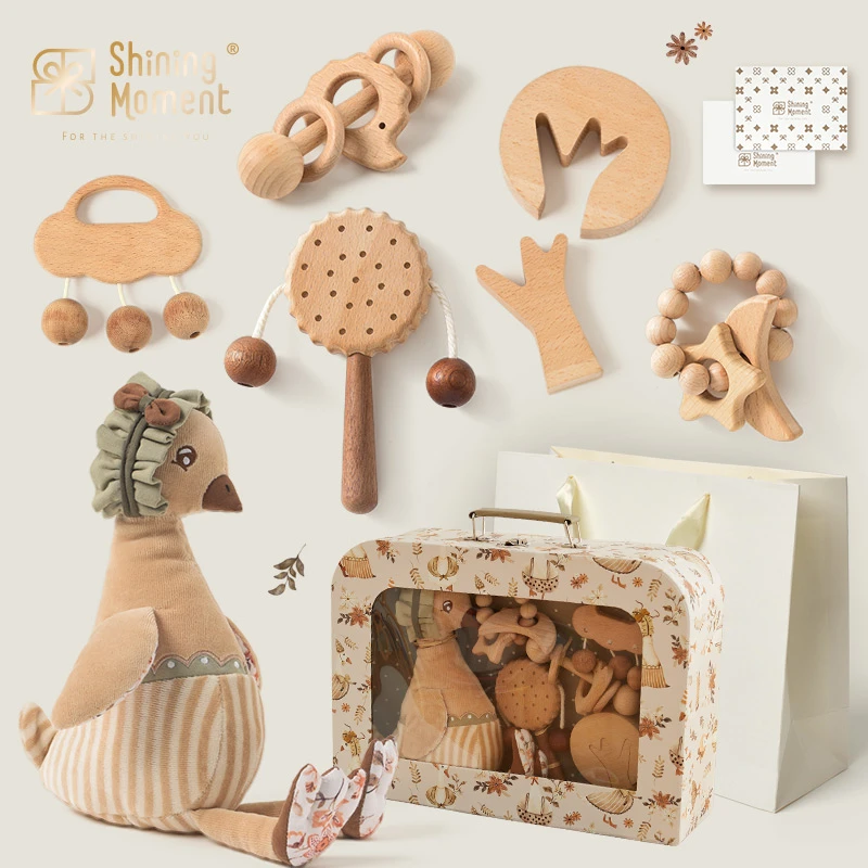 【ShiningMomen】新生儿礼盒木质玩具宝宝安抚玩偶送礼满月百天礼包