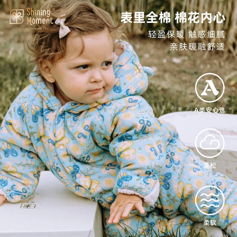 ShiningMoment初生婴儿冬款夹棉连体衣连帽加厚保暖外出服送礼