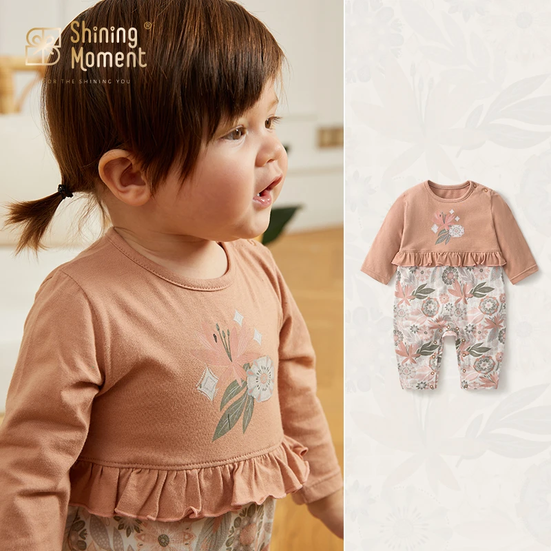 ShiningMoment婴儿衣服宝宝连体衣套装长袖0-1岁A类洋气碎花