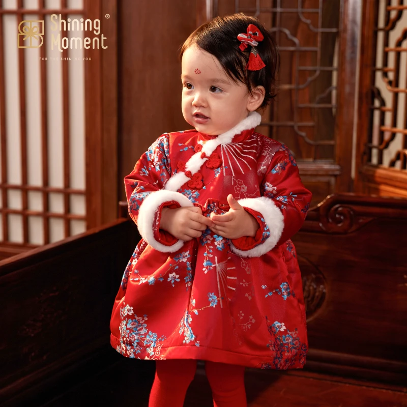 shiningmoment婴儿衣服连衣裙喜庆拜年服加绒加厚国风秋冬款周岁