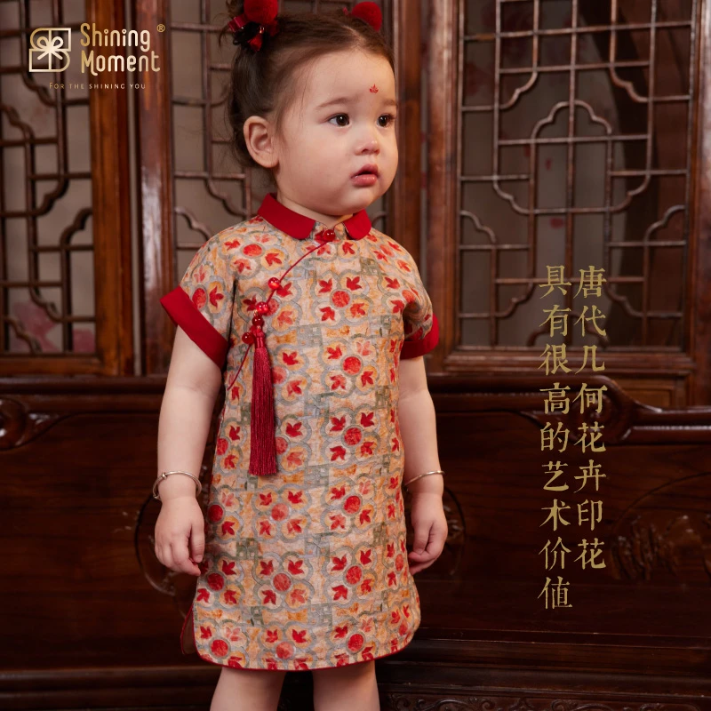 ShiningMoment宝宝旗袍春夏款红色女宝宝周岁新中式汉服周岁