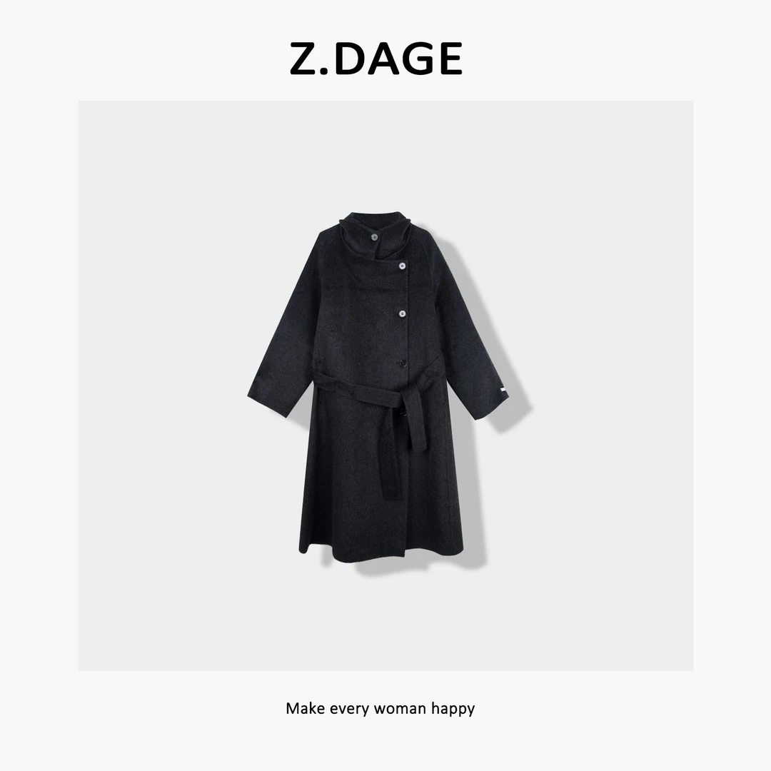 z.dage'冬日酷姐’2024秋冬时尚立领气场款长版大衣外套-8831
