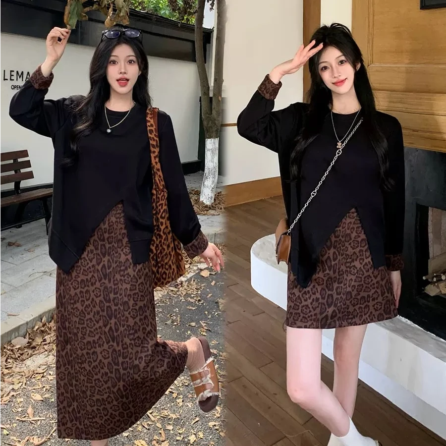 【高高微胖定制】新款欧货大码小个子胖m不规则上衣+裙子显瘦两件套